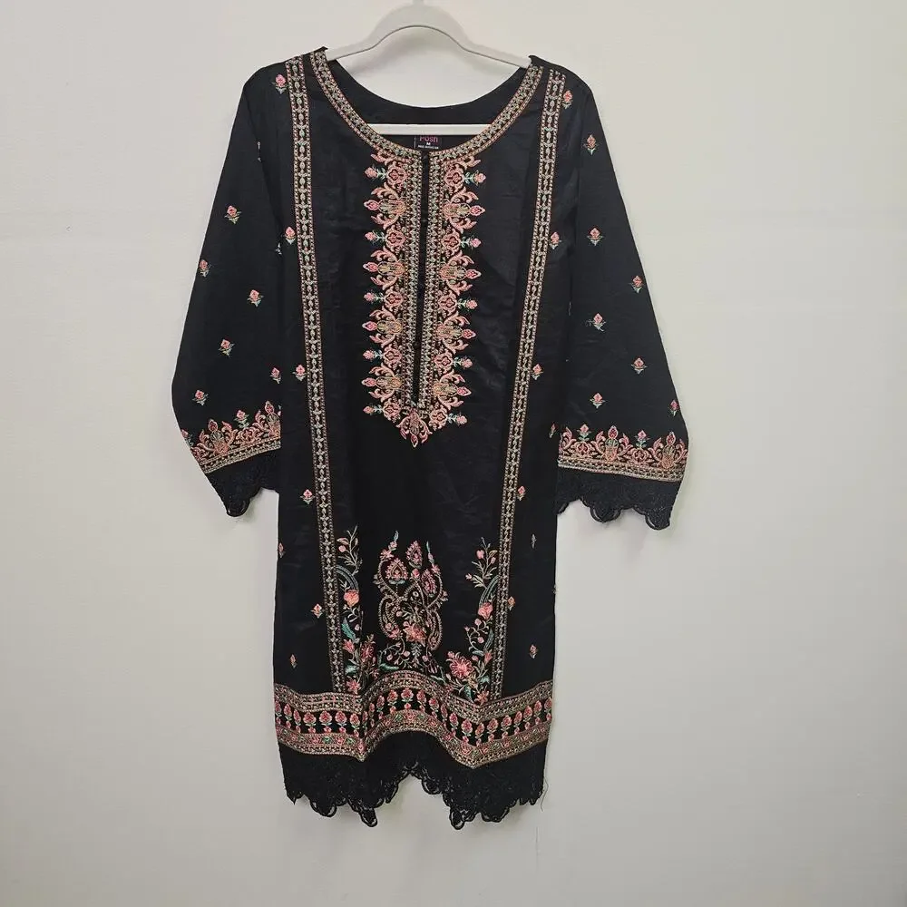 Posh Pakistani Kurta Set,  Embroidered Kaftan with Matching Dupatta Size M